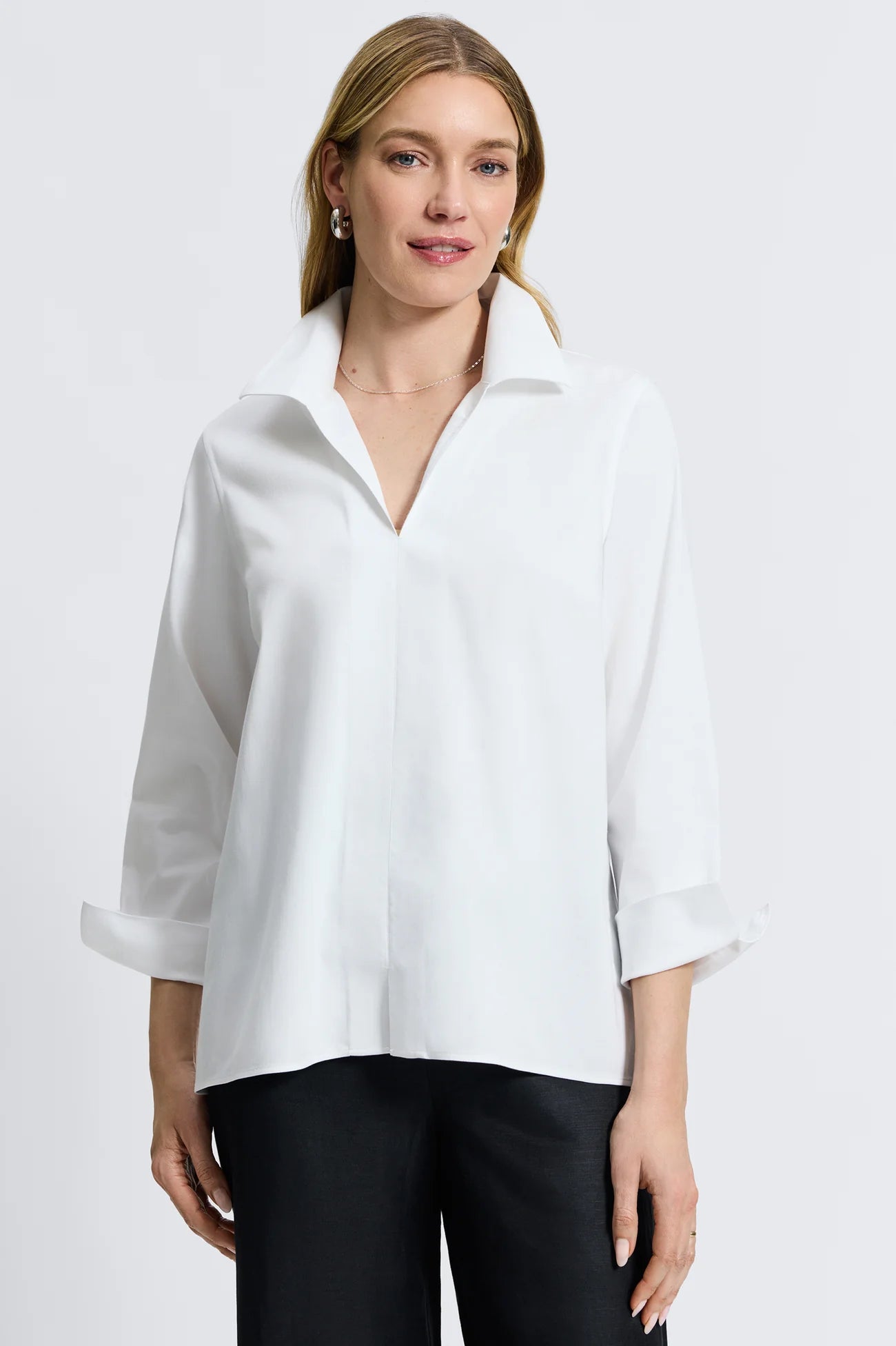 AGNES STRETCH LONG SLEEVE POPOVER SHIRT