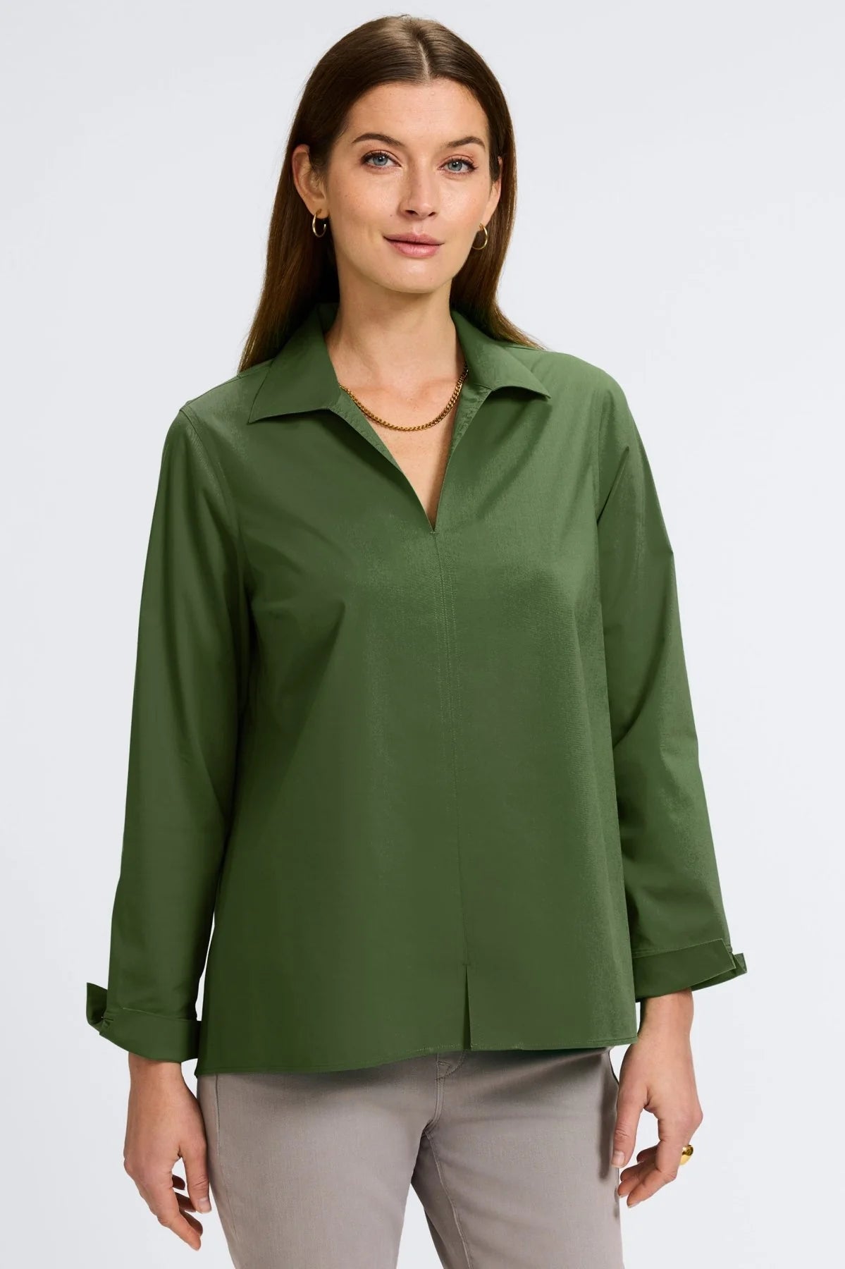 Foxcroft AGNES STRETCH LONGSLEEVE POPOVER SHIRT