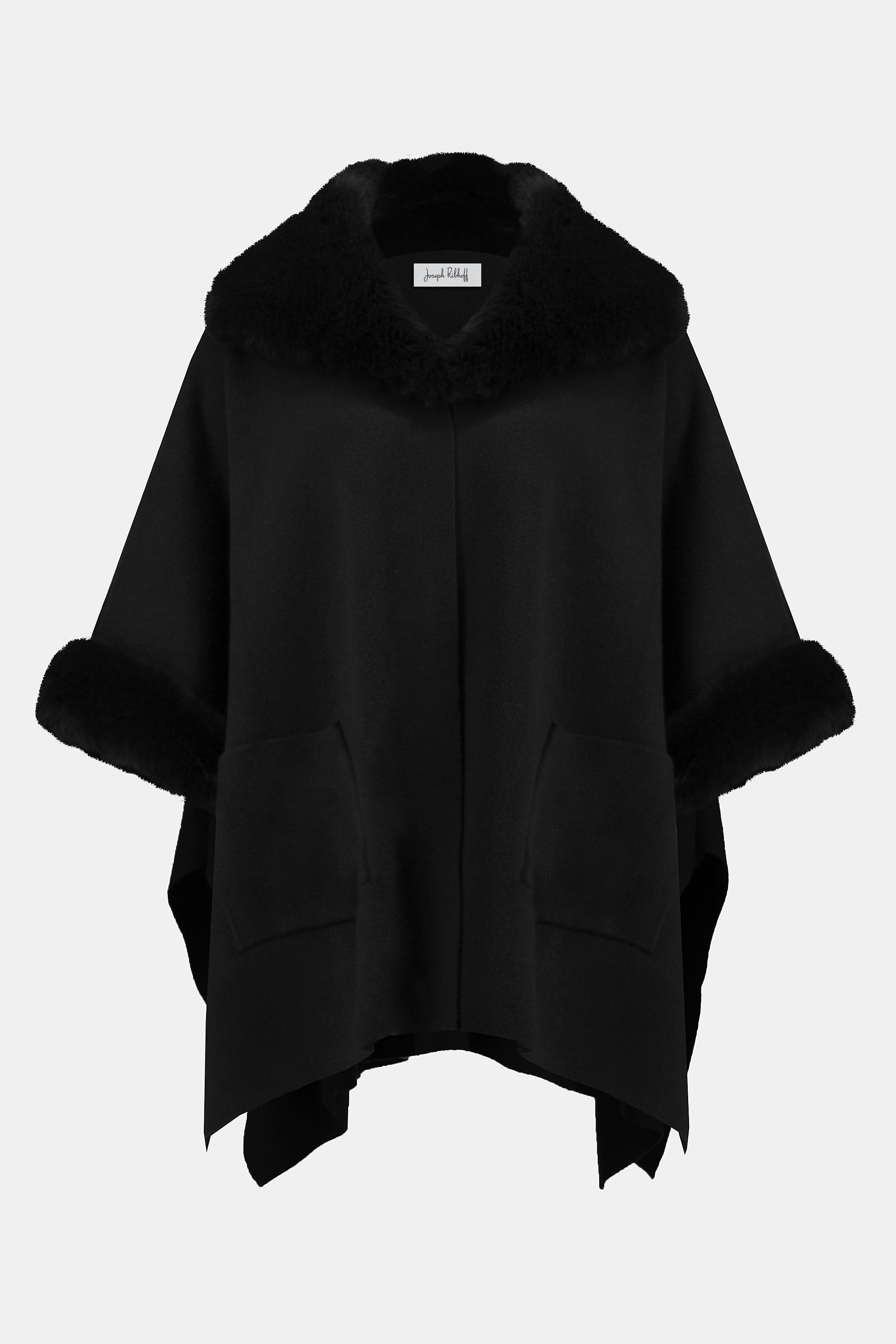BRUSHED JACQUARD AND FAUX FUR CAPE