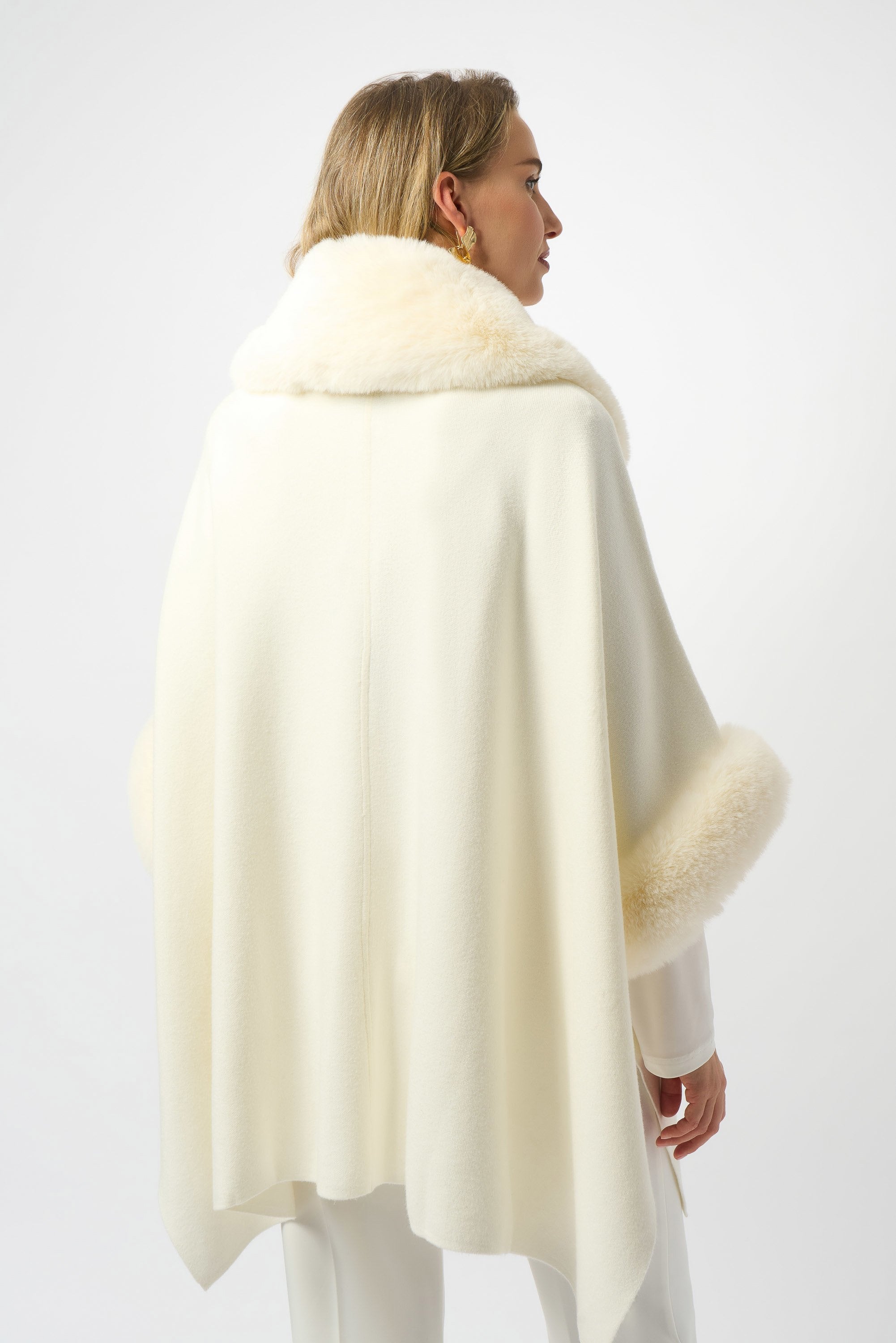 BRUSHED JACQUARD AND FAUX FUR CAPE