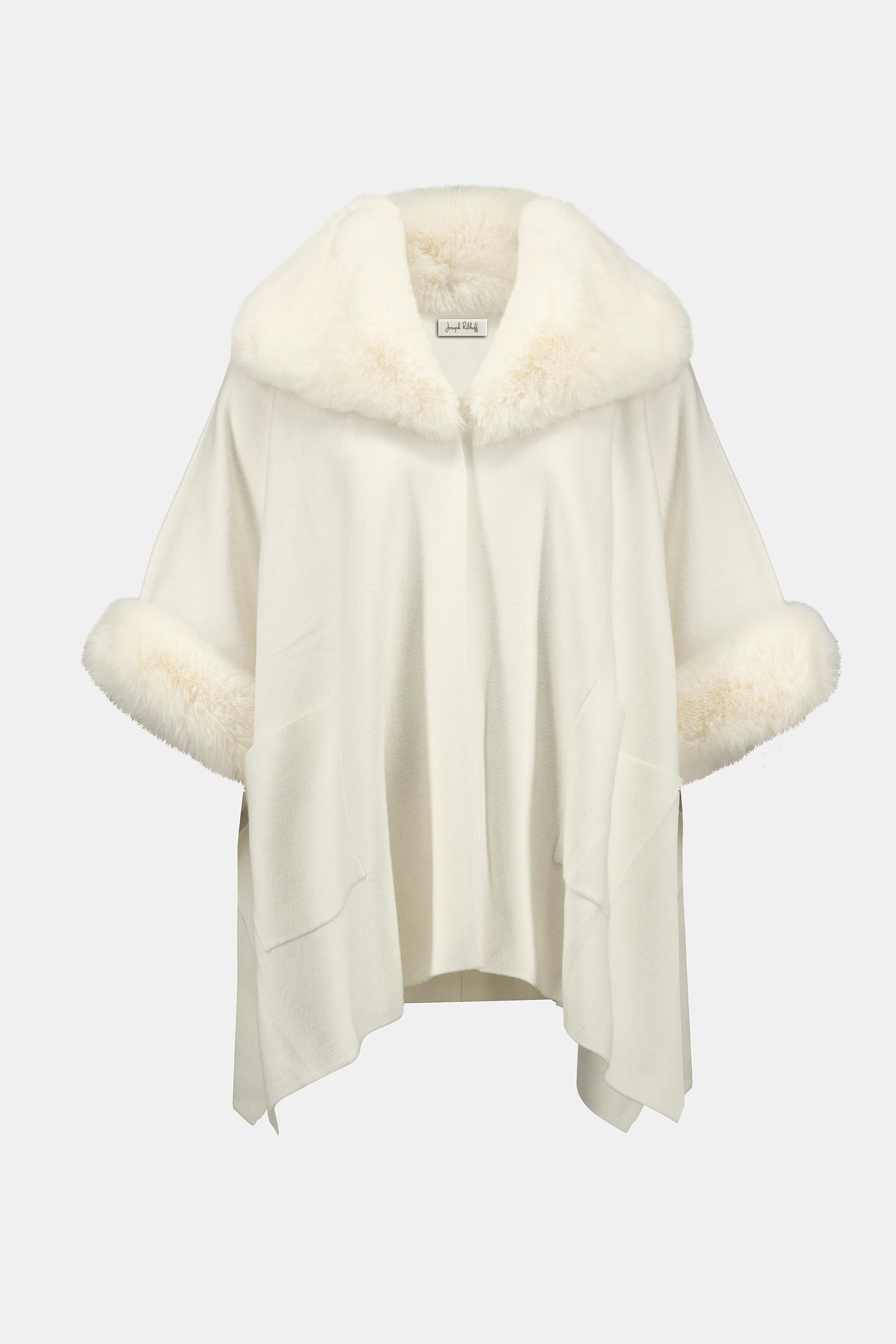BRUSHED JACQUARD AND FAUX FUR CAPE