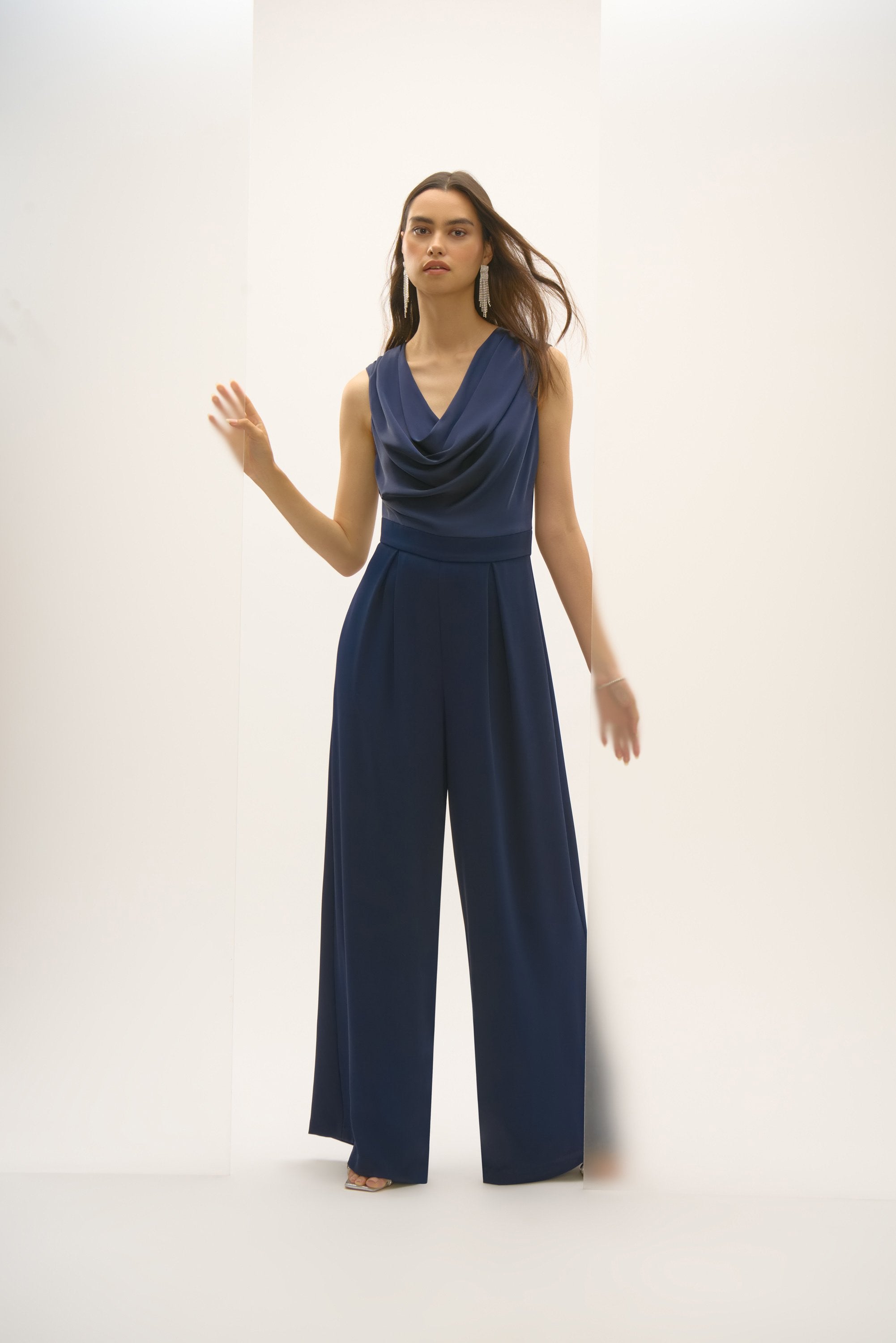 Joseph Ribkoff Signature | Satin and Crepe Wide Leg Jumpsuit