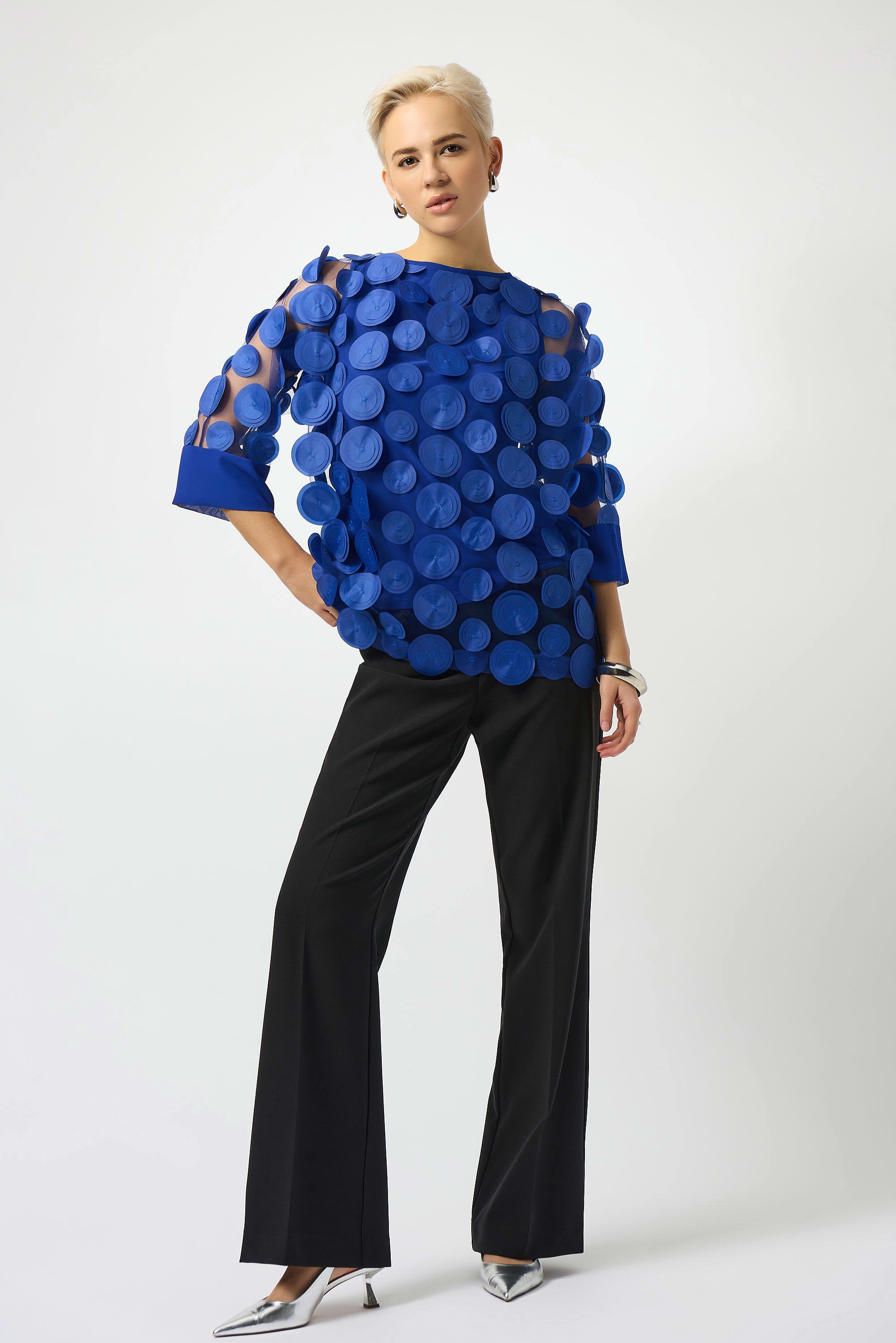 JOSEPH RIBKOFF 3D EMBROIDERED MESH TUNIC
