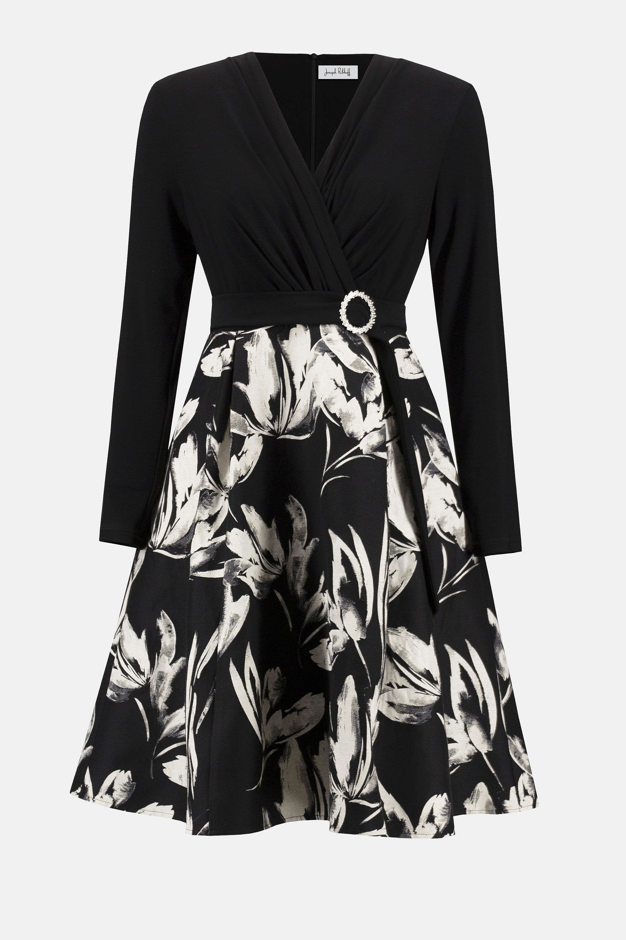 JACQUARD FLORAL FIT AND FLARE DRESS