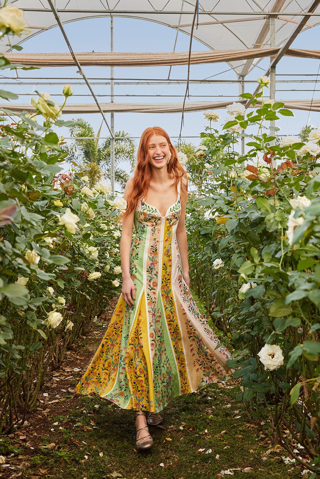 Farm Rio Multicolor Delicate Floral Stripes Lenzing™ Ecovero™ Euroflax™ Maxi Dress