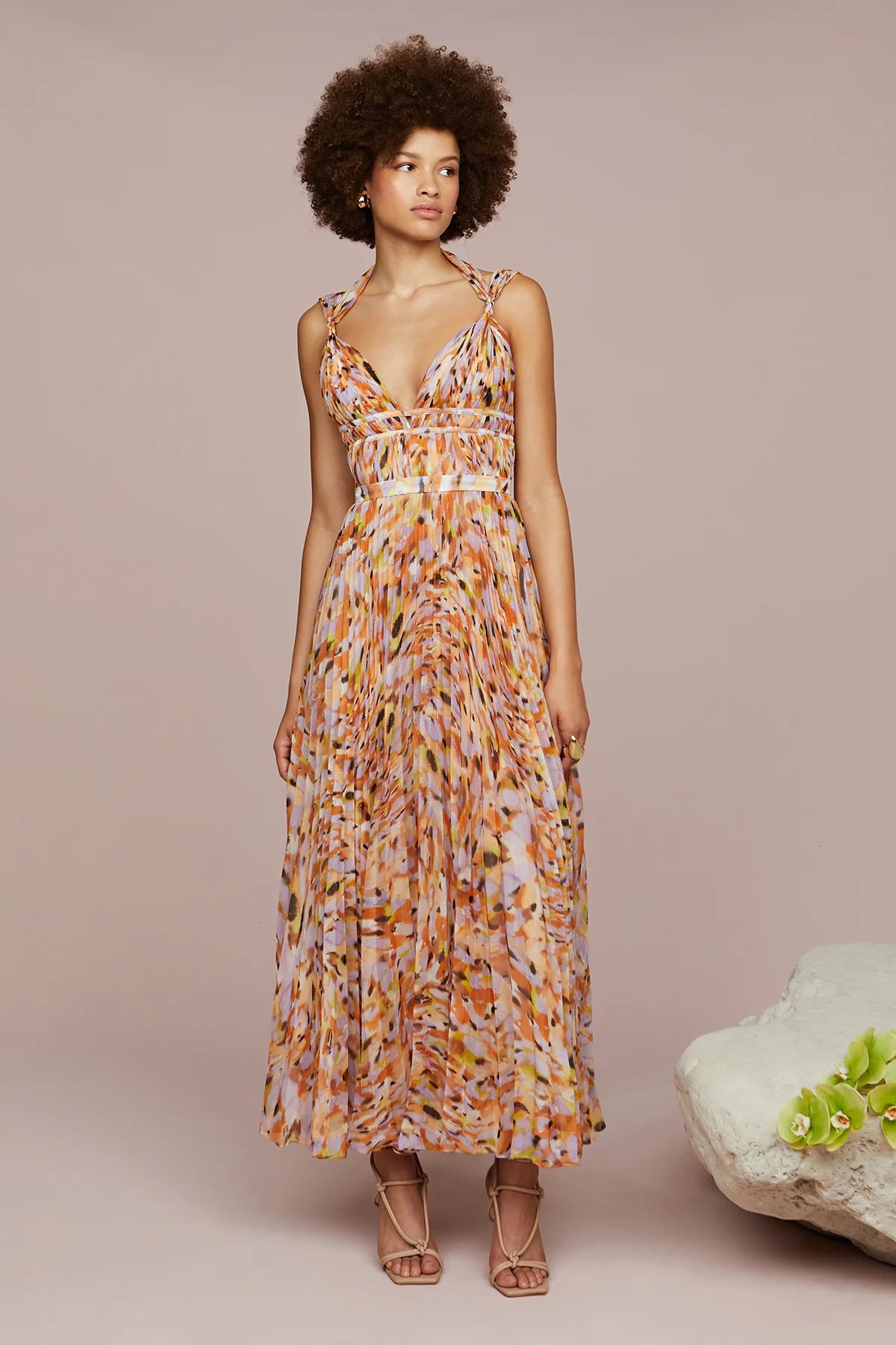 PLEATED CHIFFON DRESS