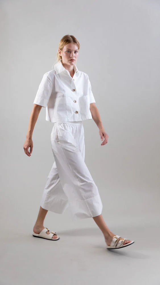 BOUTON & BRUME ELASTIC-WAIST COTTON PALAZZO PANTS