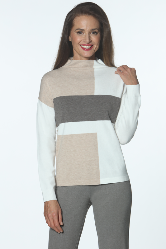 J'envie Colorblock Mock neck sweater