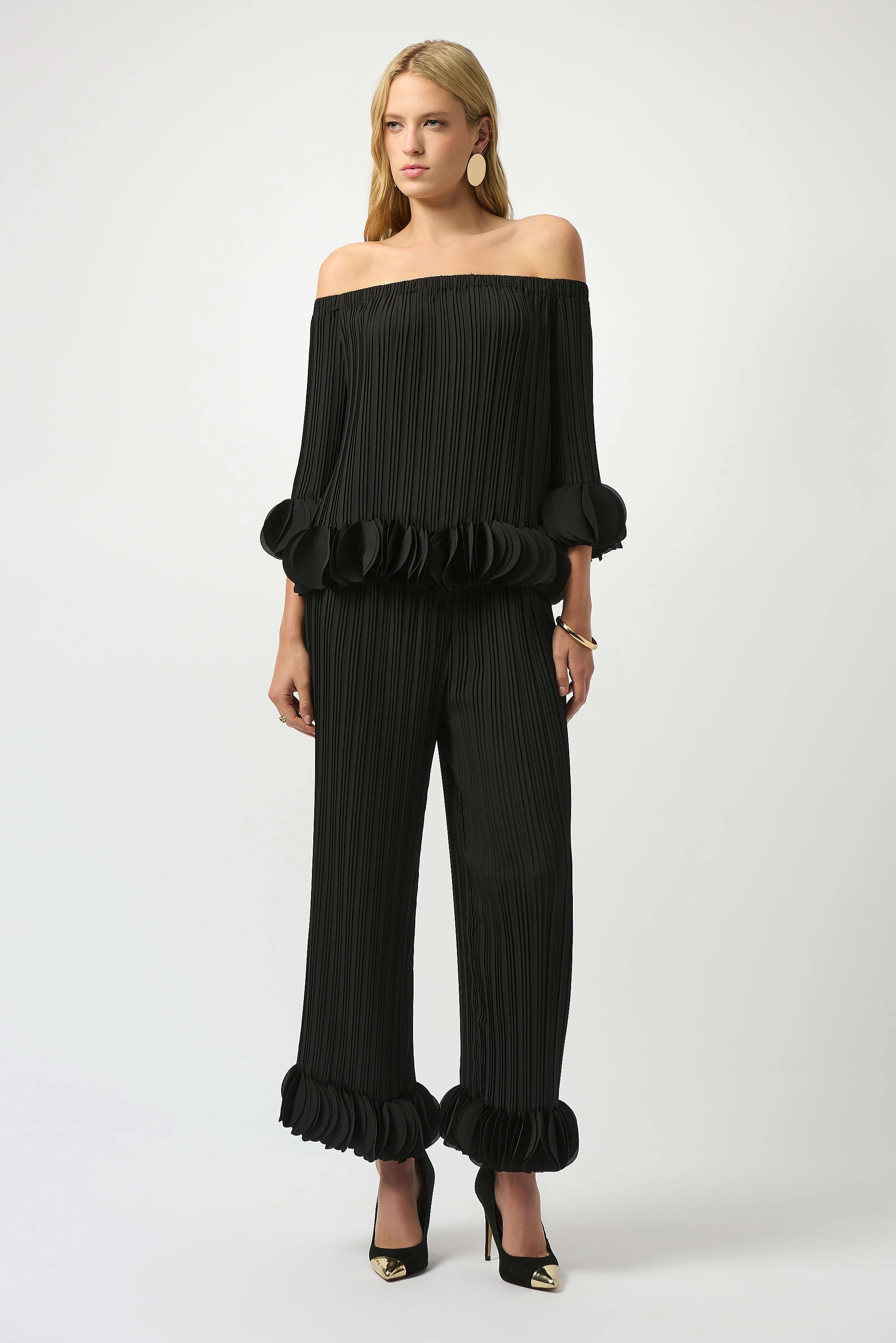 JOSEPH RIBKOFF GEORGETTE WIDE LEG PLEATED PANT