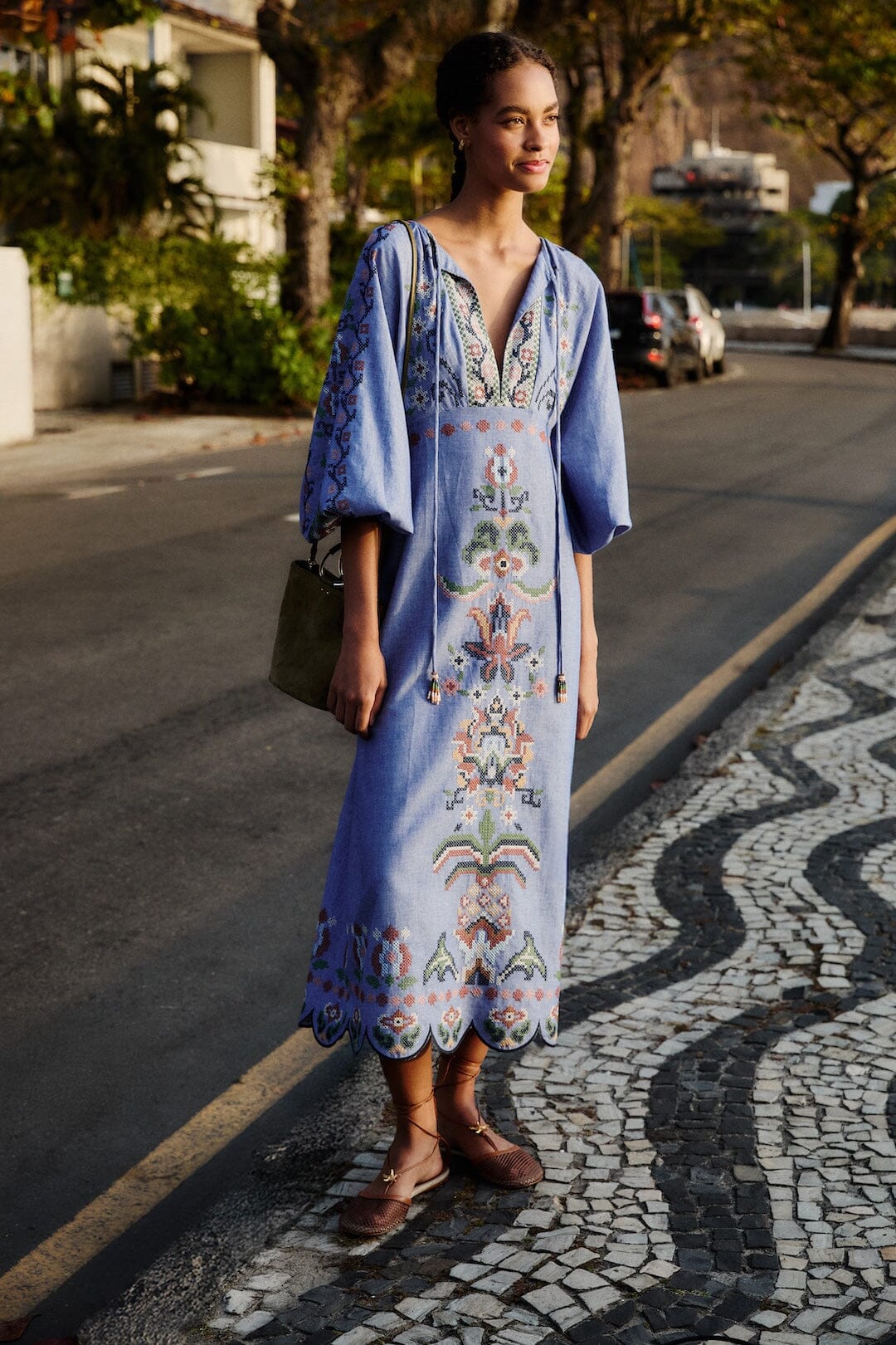 Farm Rio EMBROIDERED MIDI