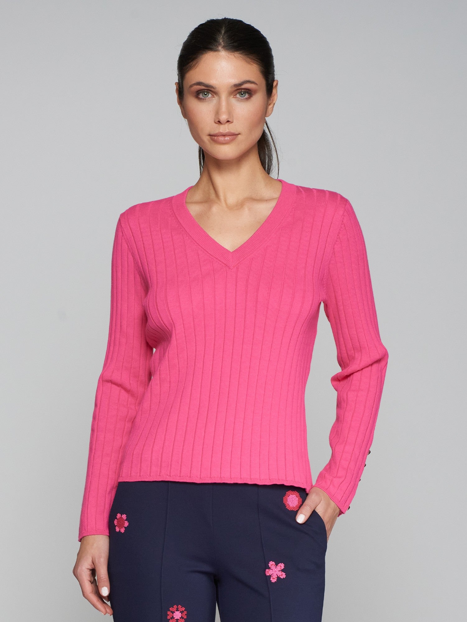 VILAGALLO V-NECK RIBBED SWEATER