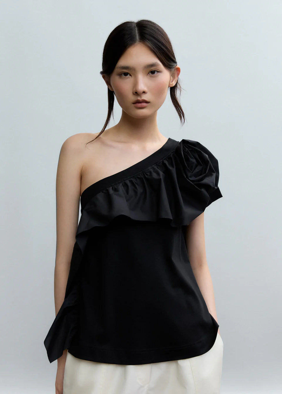 Psophia ASYMMETRIC CASCADE ROSETTE MERCERIZED COTTON TOP