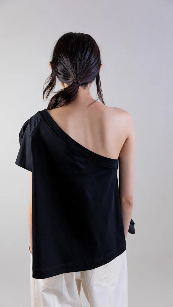 ASYMMETRIC CASCADE ROSETTE MERCERIZED COTTON TOP