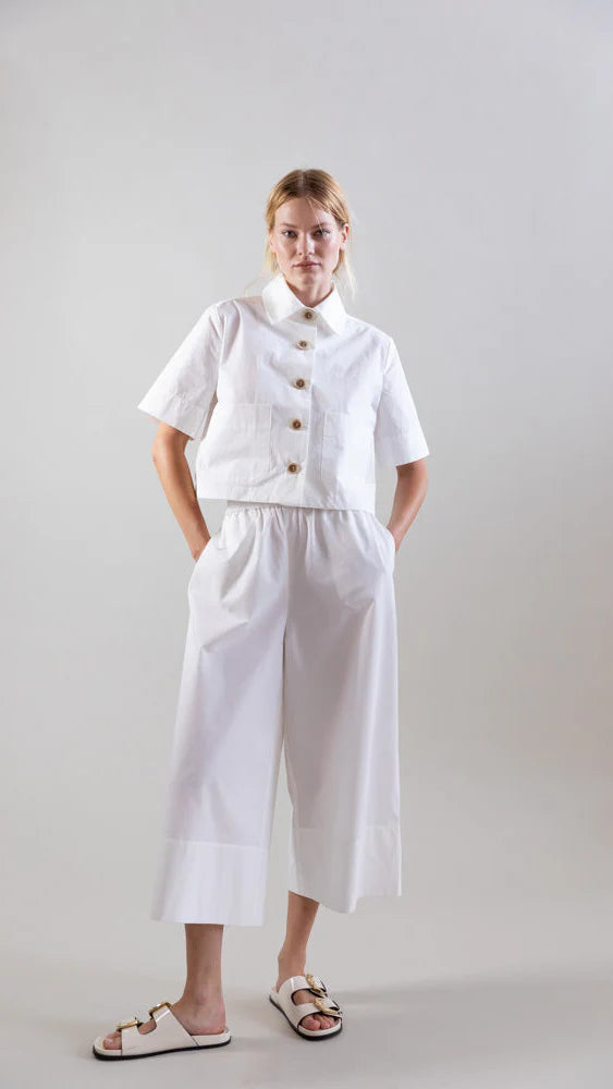 psophia BOUTON & BRUME ELASTIC-WAIST COTTON PALAZZO PANTS
